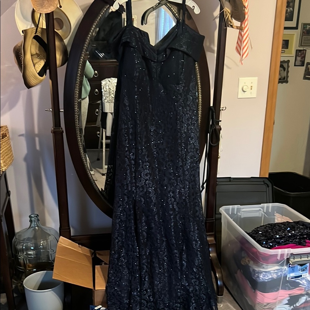 R&M Richards Navy Sequin Wedding Dress